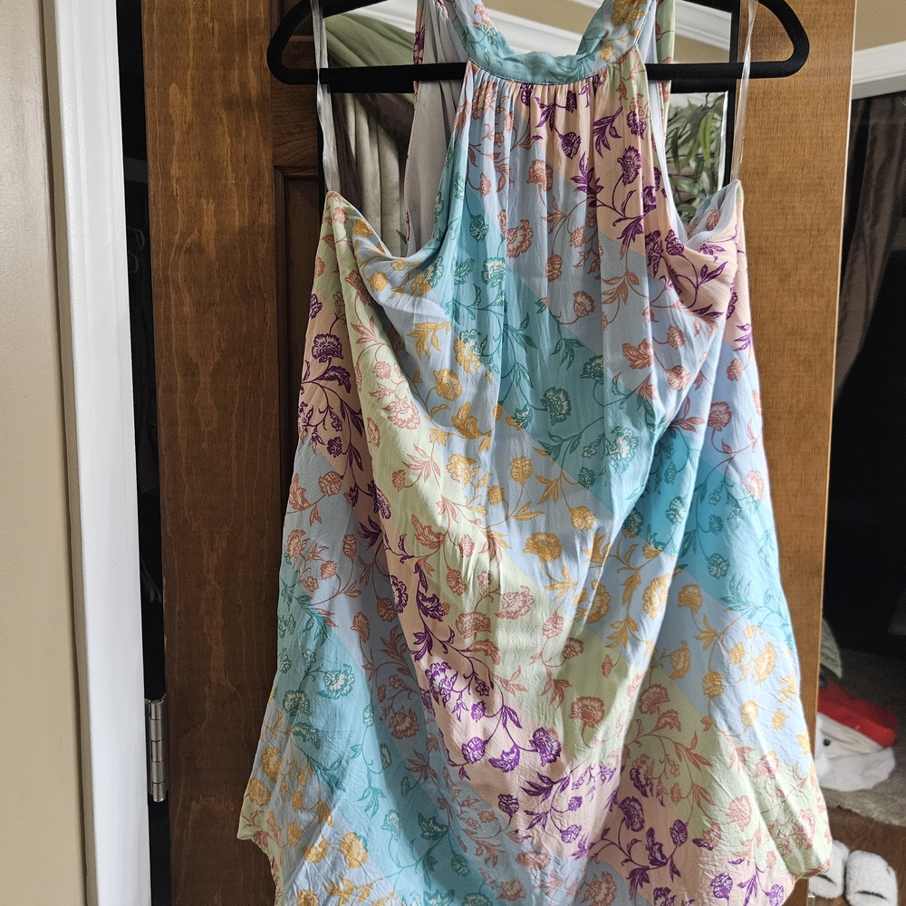 Floral Print Halter Midi Dress in Pastel Multi